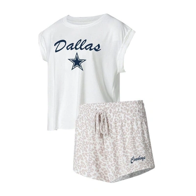 Concepts Sport Women's  White, Cream Dallas Cowboys Montana T-shirt And Shorts Sleep Set In White,cream