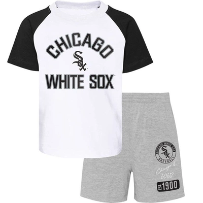 Outerstuff Kids' Preschool Chicago White Sox White/heather Gray Groundout Baller Raglan T-shirt & Shorts Set