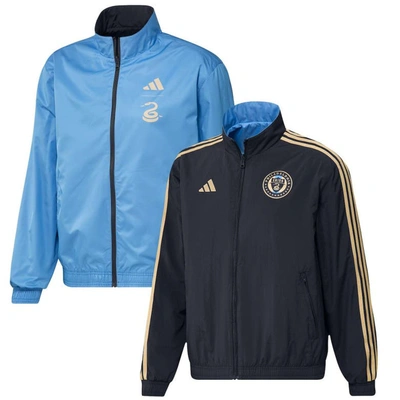 Adidas Originals Men's Adidas Navy And Light Blue Philadelphia Union 2023 On-field Anthem Full-zip Reversible Team Ja In Navy,light Blue