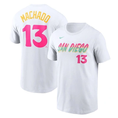 Nike Men's Manny Machado White San Diego Padres City Connect Fuse Name Number T-shirt
