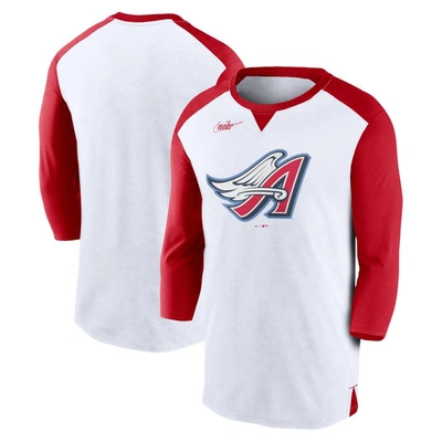 Nike Men's  White, Red California Angels Rewind 3, 4-sleeve T-shirt In White,red