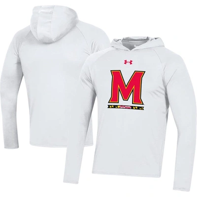 Under Armour White Maryland Terrapins School Logo Raglan Long Sleeve Hoodie Performance T-shirt