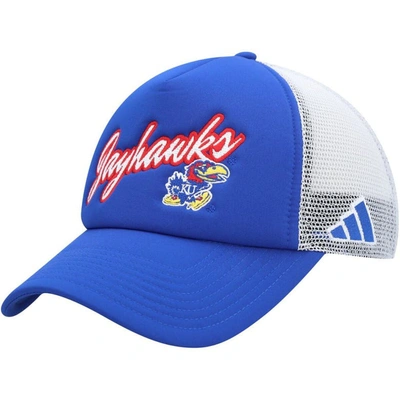 Adidas Originals Adidas Royal Kansas Jayhawks Script Trucker Snapback Hat