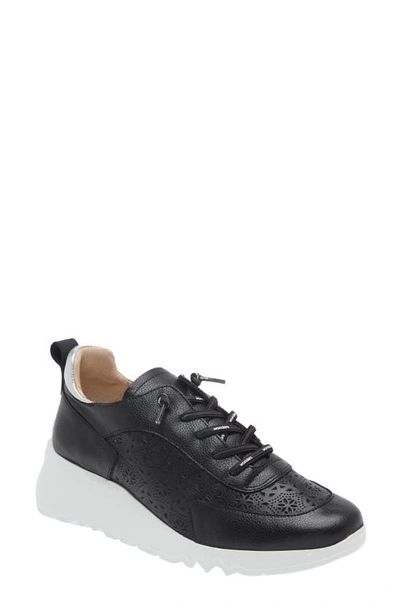 Wonders Platform Wedge Sneaker In Black/ Silver