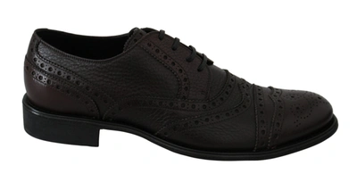 Dolce & Gabbana Brown Leather Brogue Derby Dress Men's Shoes In Black