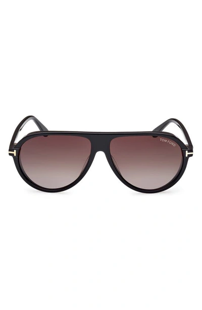 Tom Ford Marcus 60mm Gradient Pilot Sunglasses In Black/brown Gradient