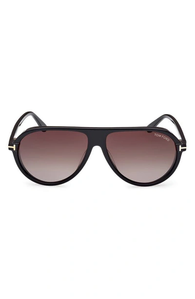 Tom Ford Marcus 60mm Gradient Pilot Sunglasses In Black Smoke