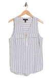 Ellen Tracy Sleeveless Zipper Detail Top In White/ Black Stripe