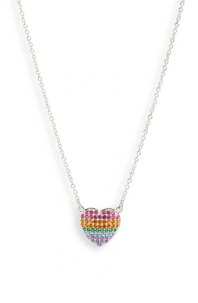 Liza Schwartz Sterling Silver Rainbow Cubic Zirconia Heart Pendant Necklace