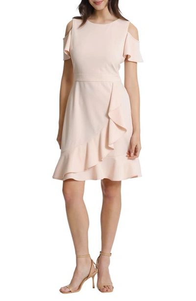 London Times Cold Shoulder Ruffle Hem Dress In Cloud Pink