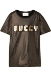 Gucci Metallic Printed Cotton-jersey T-shirt In Black