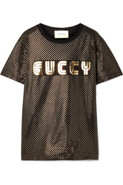 Gucci Metallic Printed Cotton-jersey T-shirt In Black