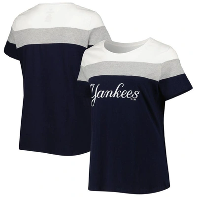 Profile Women's White, Navy New York Yankees Plus Size Colorblock T-shirt In White,navy