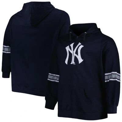 Profile Women's Navy, Heather Gray New York Yankees Plus Size Front Logo Full-zip Hoodie In Navy,heather Gray