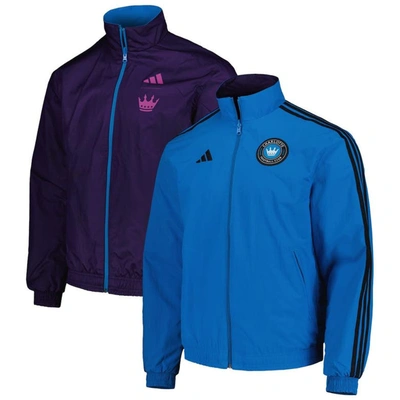 Adidas Originals Men's Adidas Blue, Purple Charlotte Fc 2023 On-field Anthem Full-zip Reversible Team Jacket In Blue,purple