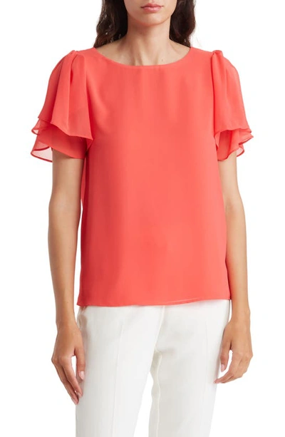 Vince Camuto Tulip Sleeve Chiffon Top In Radient Red