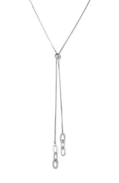 Liza Schwartz Cubic Zirconia Love Link Lariat Necklace In Silver