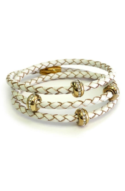 Liza Schwartz Good Karma Leather & Cz Triple Wrap Bracelet In Gold/ White