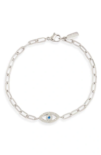 Liza Schwartz Cubic Zirconia Evil Eye Paper Clip Chain Bracelet In Silver