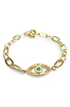 Liza Schwartz Cubic Zirconia Evil Eye Paper Clip Chain Bracelet In Gold