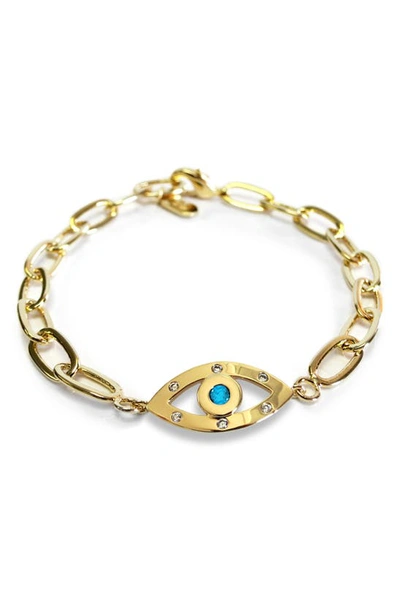 Liza Schwartz Cubic Zirconia Evil Eye Paper Clip Chain Bracelet In Gold