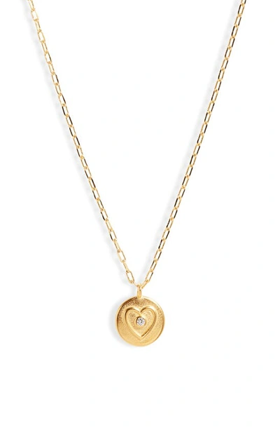 Liza Schwartz Cubic Zirconia Heart Coin Pendant Necklace In Gold
