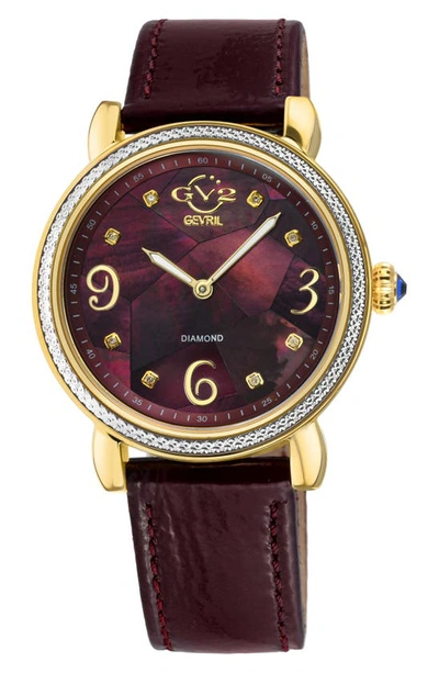 Gv2 Ravenna Swiss Quartz Diamond Accent Leather Strap Watch, 37mm In Maroon