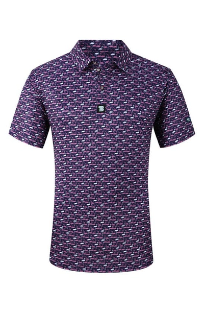 Tom Baine Patterned Slim Fit Performance Golf Polo In Purple