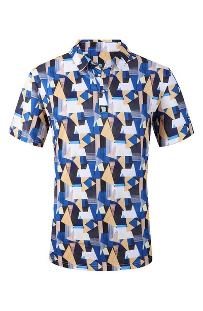 Tom Baine Patterned Slim Fit Performance Golf Polo In Royal