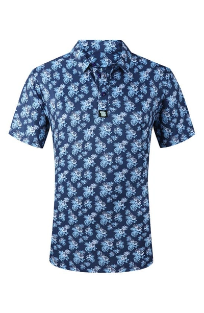Tom Baine Patterned Slim Fit Performance Golf Polo In Navy