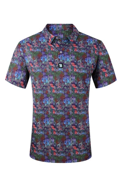Tom Baine Patterned Slim Fit Performance Golf Polo In Multi