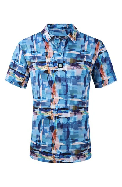 Tom Baine Patterned Slim Fit Performance Golf Polo In Blue