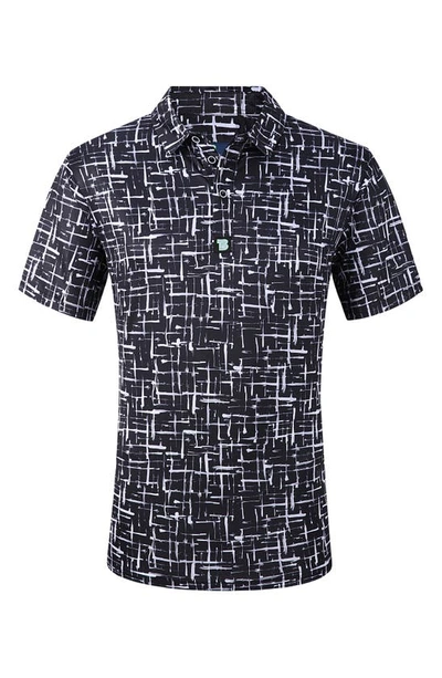 Tom Baine Patterned Slim Fit Performance Golf Polo In Black