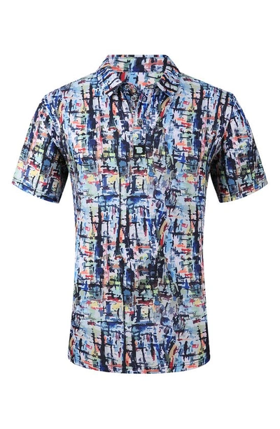 Tom Baine Patterned Slim Fit Performance Golf Polo In Blue Multi