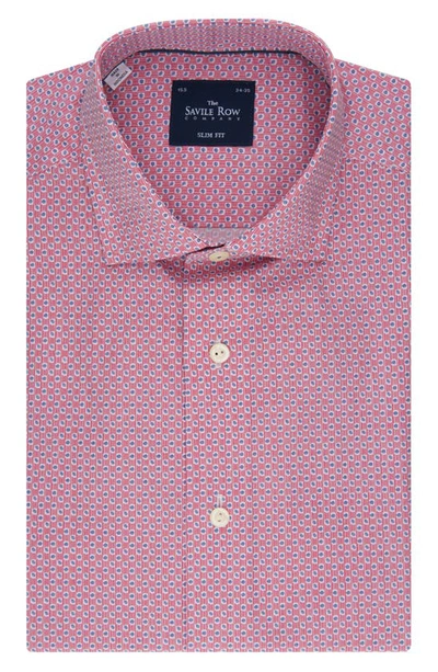 Savile Row Co Slim Fit Geometric Print Cotton Dress Shirt In Red