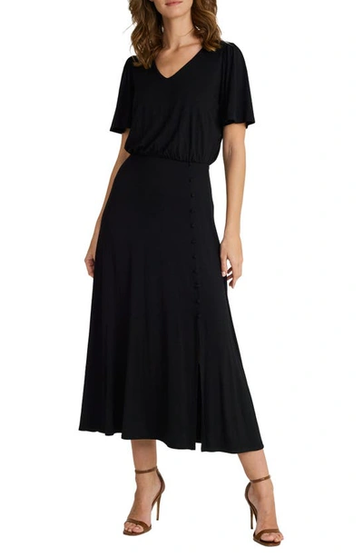 Mila Mae Button Trim Stretch Knit Maxi Dress In Black