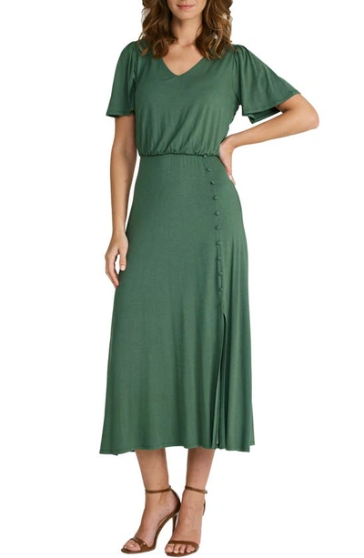 Mila Mae Button Trim Stretch Knit Maxi Dress In Sage Green