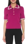 Alexia Admor Collared Knit Short Sleeve Top In Magenta