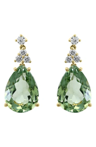 Effy 14k Gold Diamond & Prasiolite Teardrop Earrings In Green