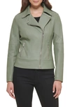 Guess Faux Leather Asymmetrical Moto Jacket In Sage