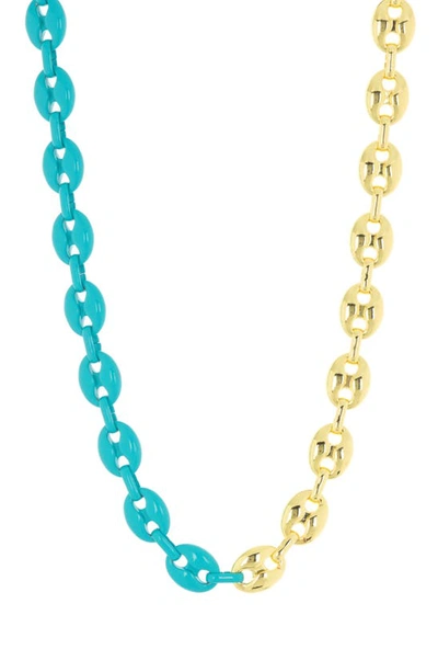 Meshmerise 18k Gold Plate Enamel Puffed Mariner Chain Necklace