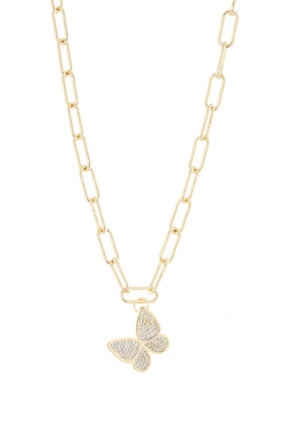 Meshmerise Cubic Zirconia Butterfly Pendant Necklace In 18kt Yellow Plated Brass