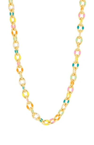 Meshmerise 18k Gold Plate Enamel Chain Necklace In 18kt Yellow Plated Brass