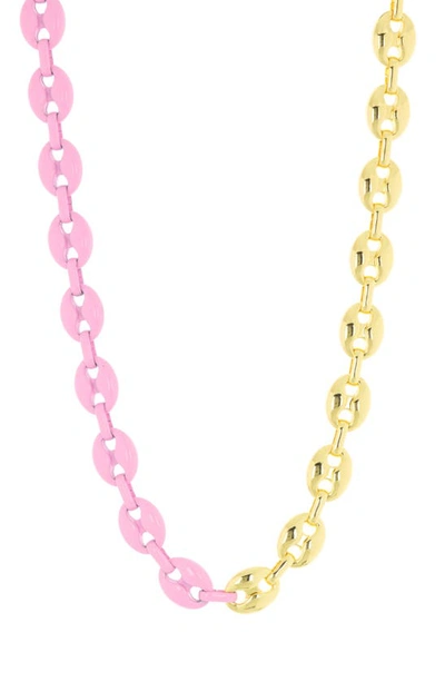 Meshmerise 18k Gold Plate Enamel Puffed Mariner Chain Necklace In Multi