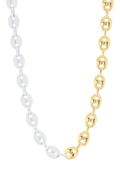 Meshmerise 18k Gold Plate Enamel Puffed Mariner Chain Necklace In 18kt Yellow Plated Brass