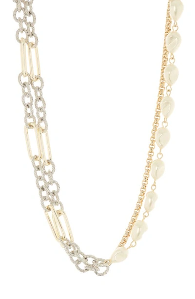 Meshmerise Two-tone Imitation Pearl Layered Necklace In White