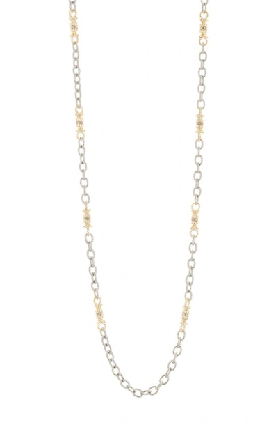 Meshmerise Two-tone Cubic Zirconia Long Chain Necklace In Metallic
