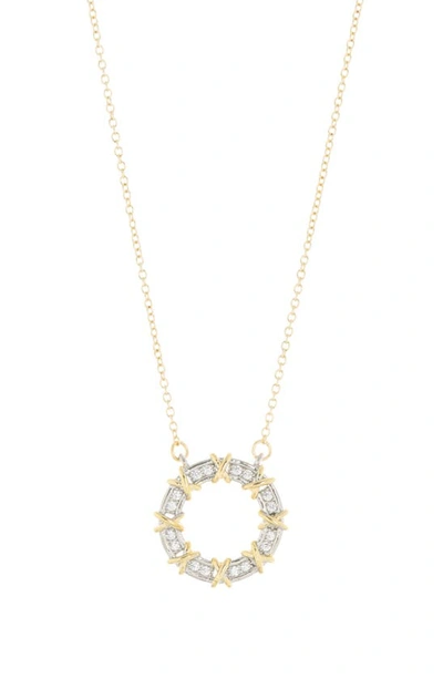 Meshmerise 18k Gold Plate Cz Ring Necklace In 18kt Two Tone Plated Brass
