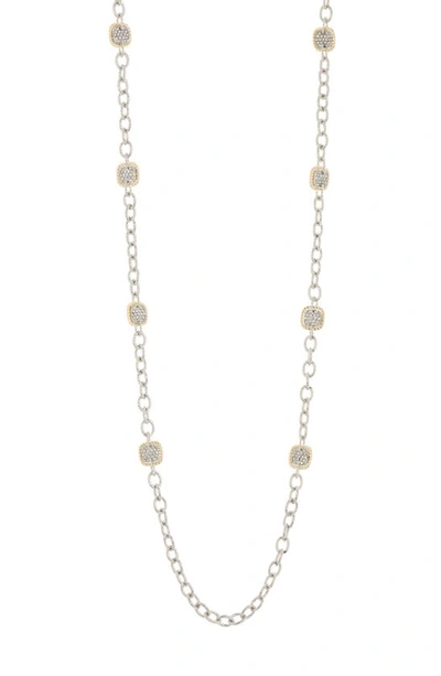 Meshmerise Two-tone Cz Twisted Station Necklace In Gold