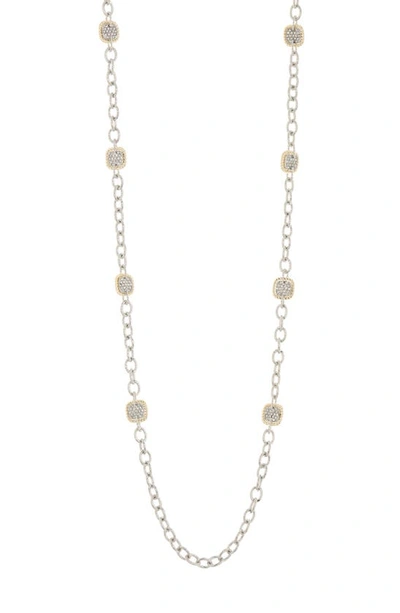 Meshmerise Two-tone Cz Twisted Station Necklace In 18kt Two Tone Plated Brass